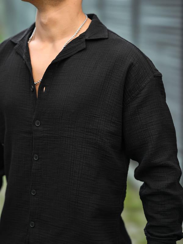 Chemise Homme Oversize en Mousseline de Coton à Col Cubain
