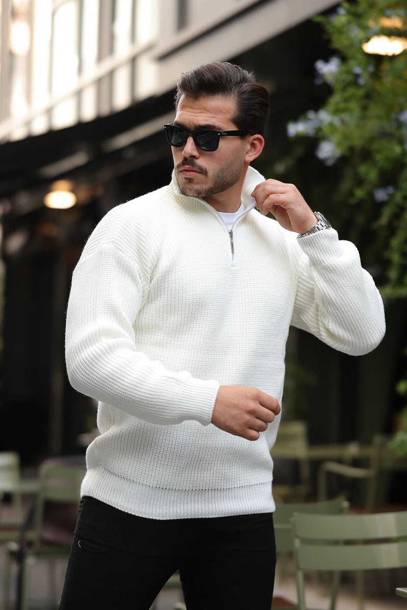 Pull Homme Oversize en Maille Selanik à Demi-Zip