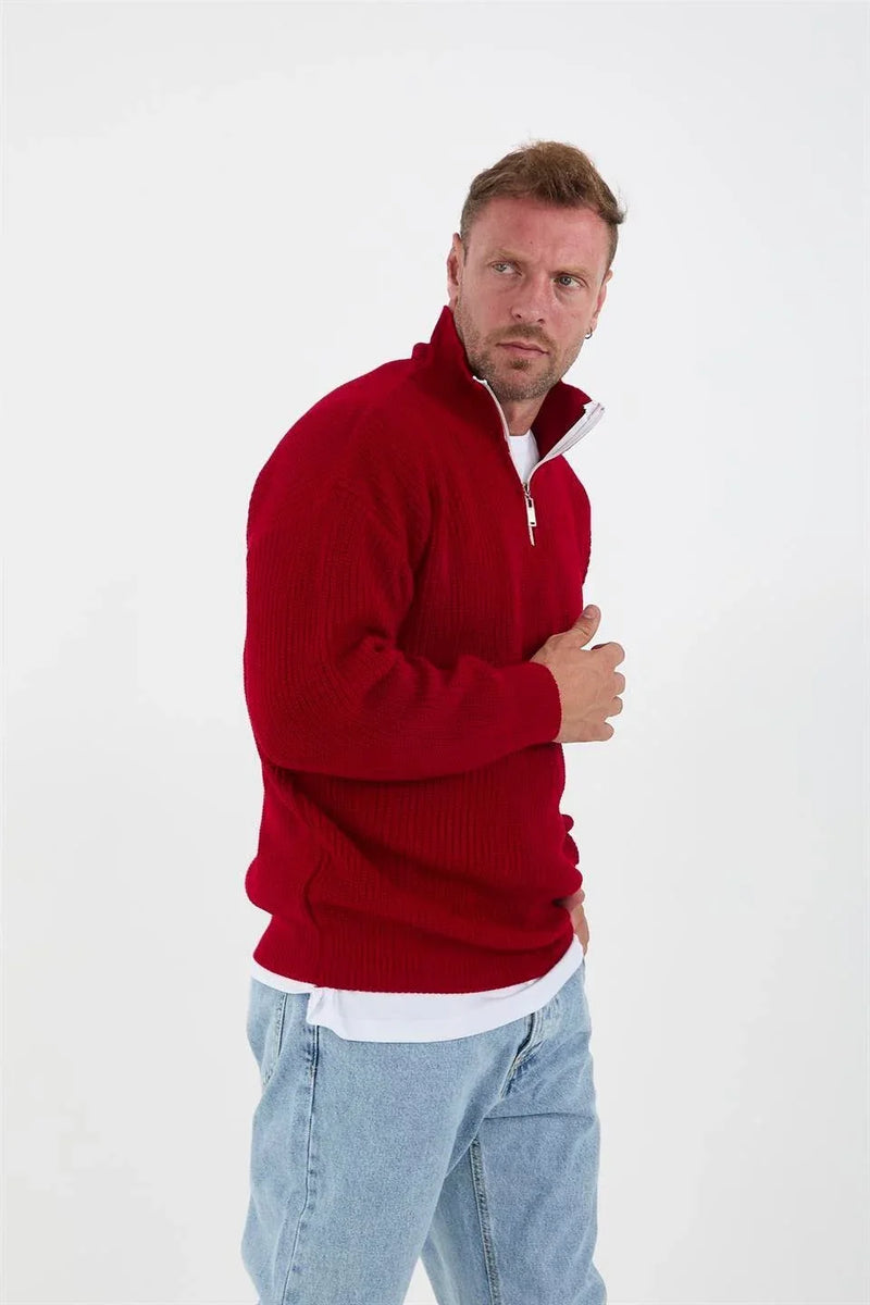 Pull Homme Oversize en Maille Selanik à Demi-Zip