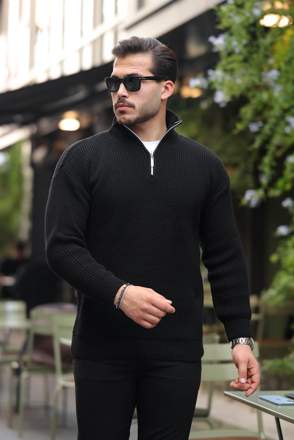 Pull Homme Oversize en Maille Selanik à Demi-Zip