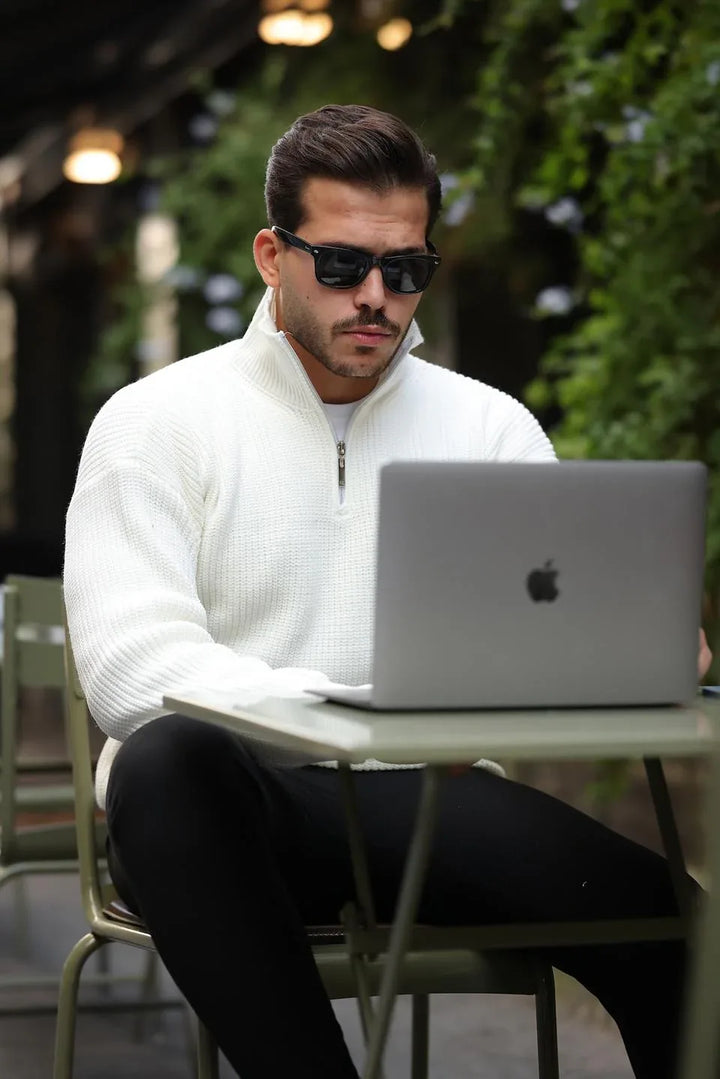 Pull Homme Oversize en Maille Selanik à Demi-Zip