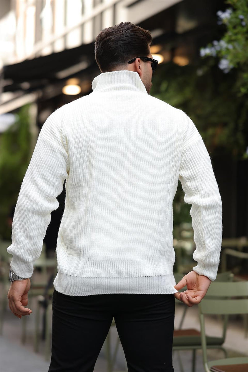 Pull Homme Oversize en Maille Selanik à Demi-Zip
