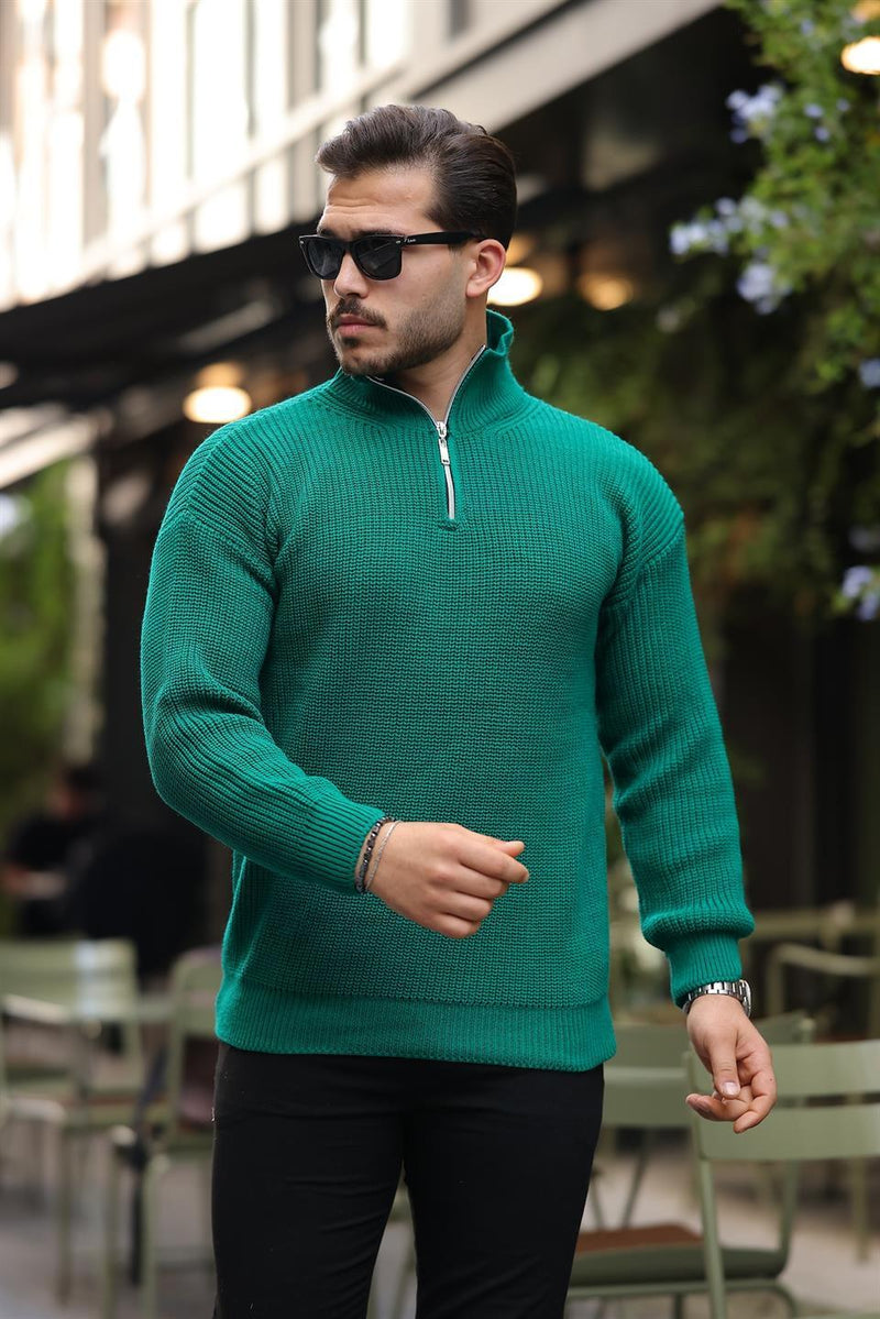 Pull Homme Oversize en Maille Selanik à Demi-Zip