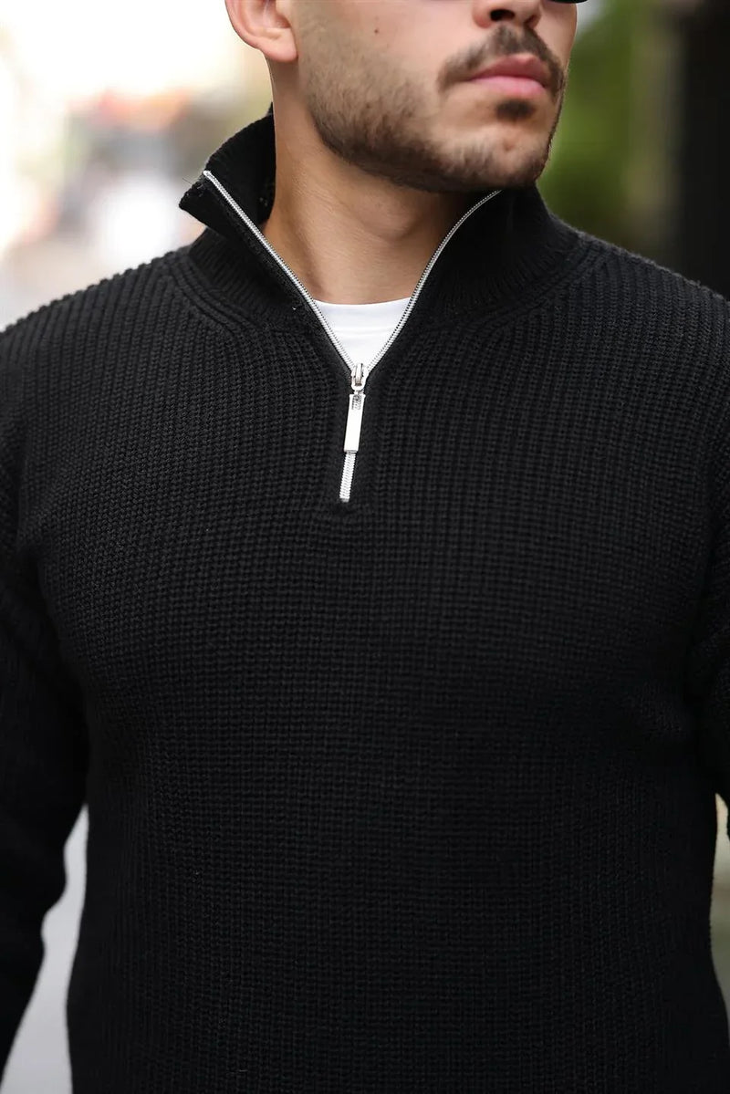 Pull Homme Oversize en Maille Selanik à Demi-Zip
