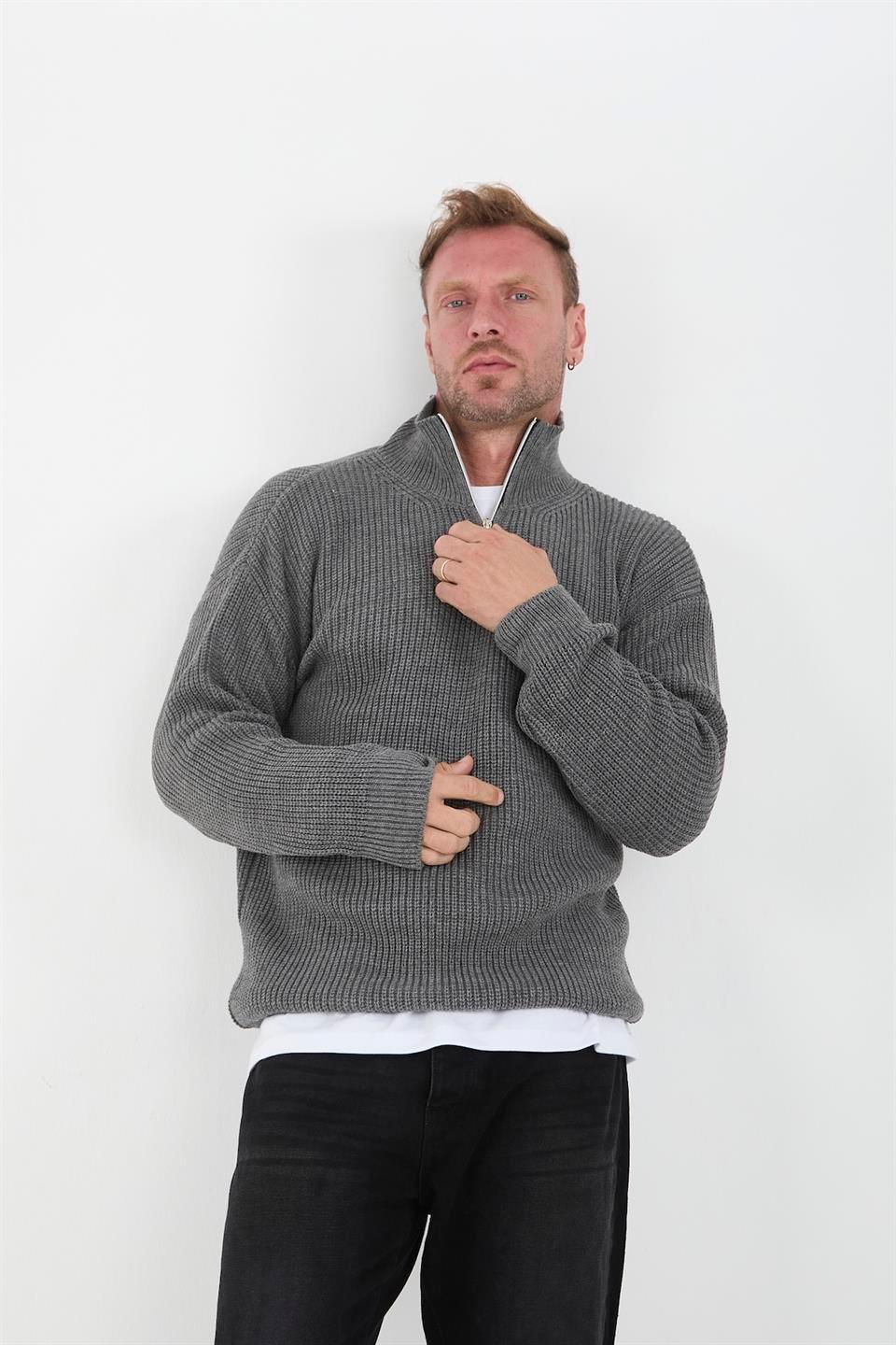 Pull Homme en Tricot Selanik Oversize à Demi-Fermeture - Justyol