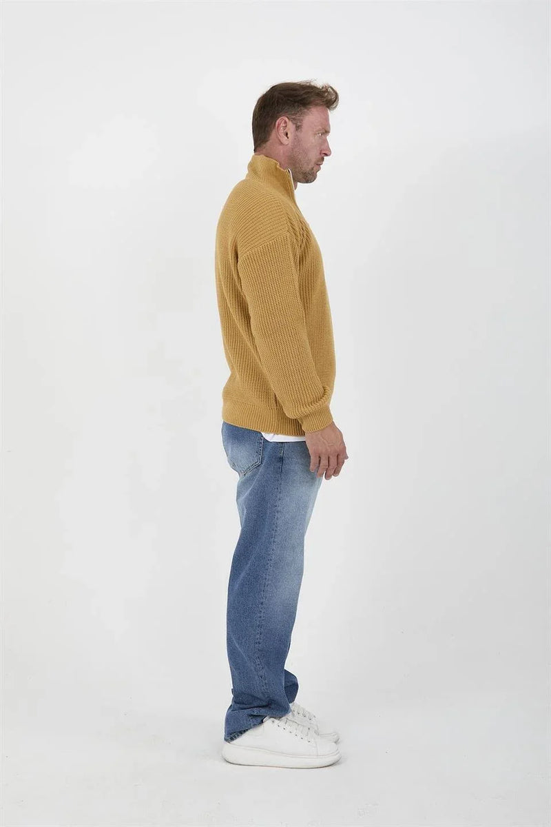 Pull Homme Oversize en Maille Selanik à Demi-Zip