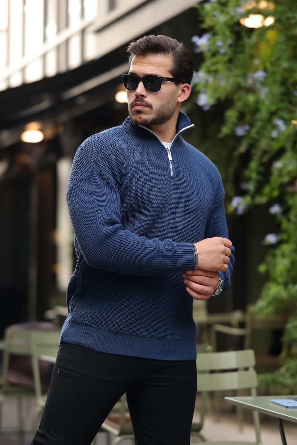Pull Homme en Tricot Selanik Oversize à Demi-Fermeture - Justyol