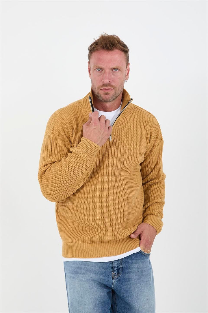 Pull Homme Oversize en Maille Selanik à Demi-Zip