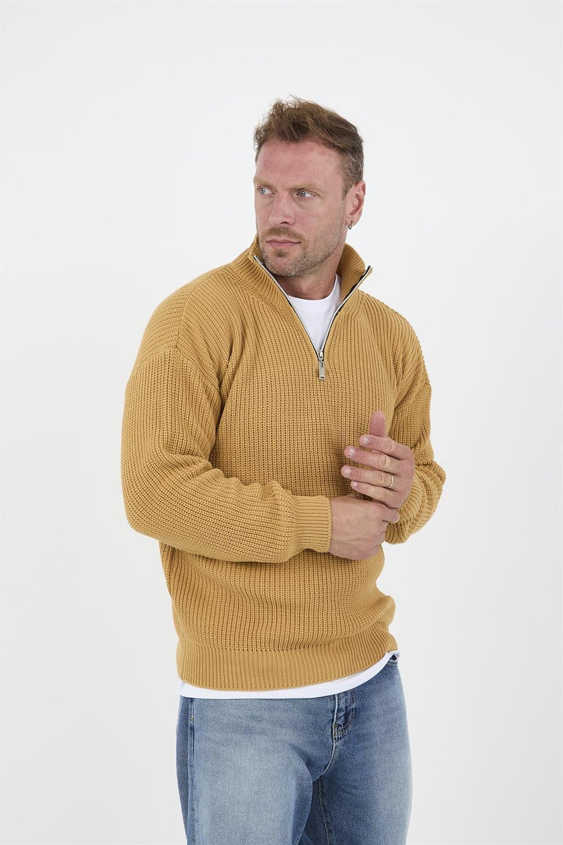 Pull Homme Oversize en Maille Selanik à Demi-Zip