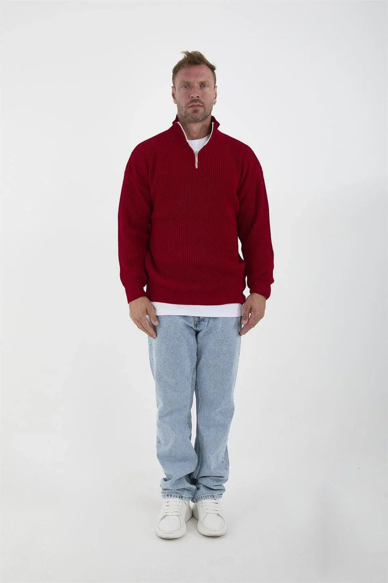 Pull Homme Oversize en Maille Selanik à Demi-Zip