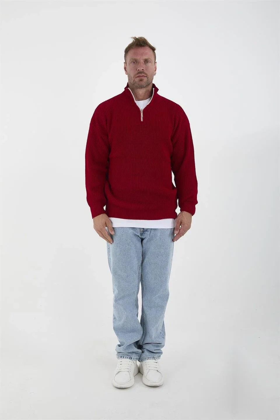 Pull Homme en Tricot Selanik Oversize à Demi-Fermeture - Justyol
