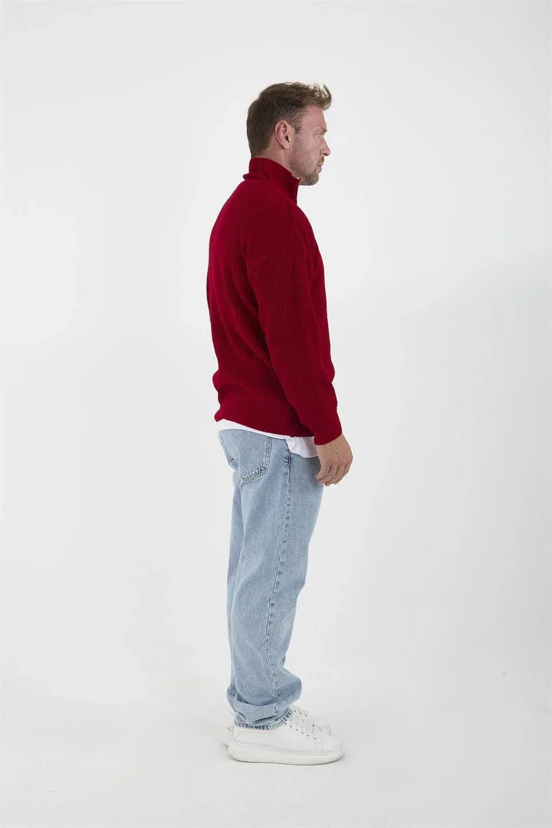 Pull Homme Oversize en Maille Selanik à Demi-Zip
