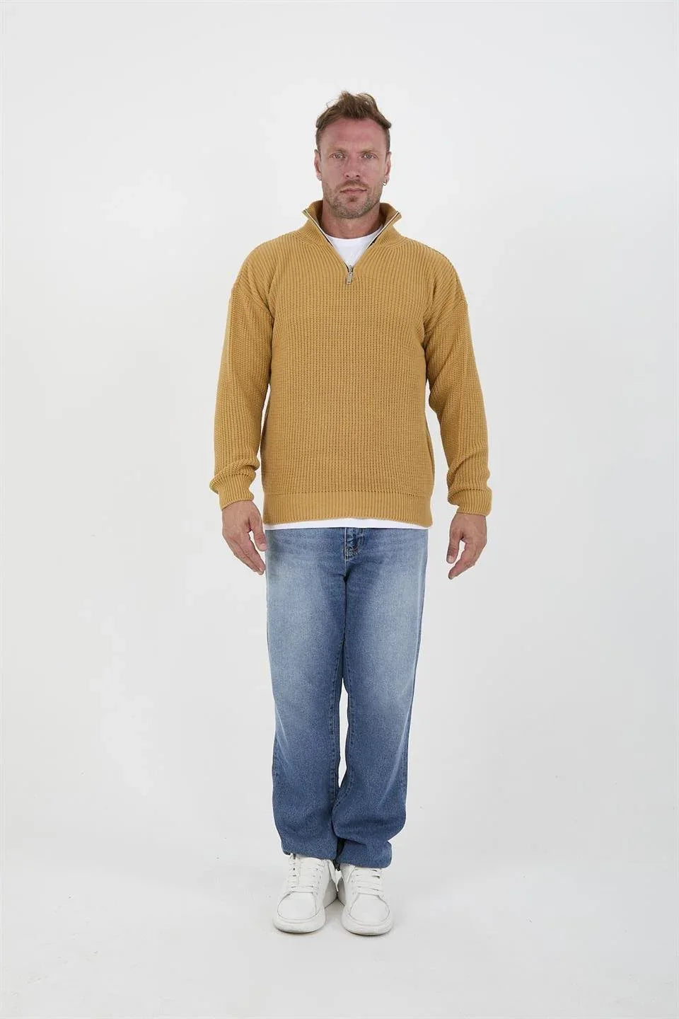 Pull Homme en Tricot Selanik Oversize à Demi-Fermeture - Justyol