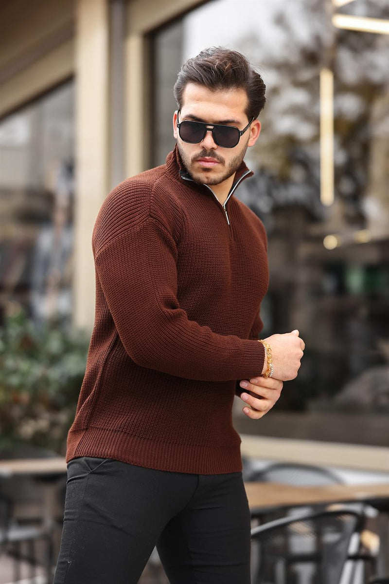 Pull Homme Oversize en Maille Selanik à Demi-Zip