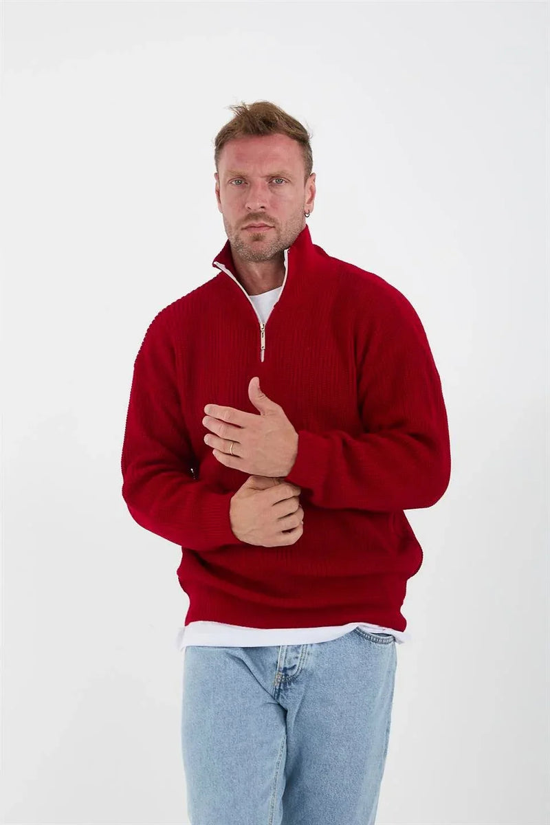 Pull Homme Oversize en Maille Selanik à Demi-Zip