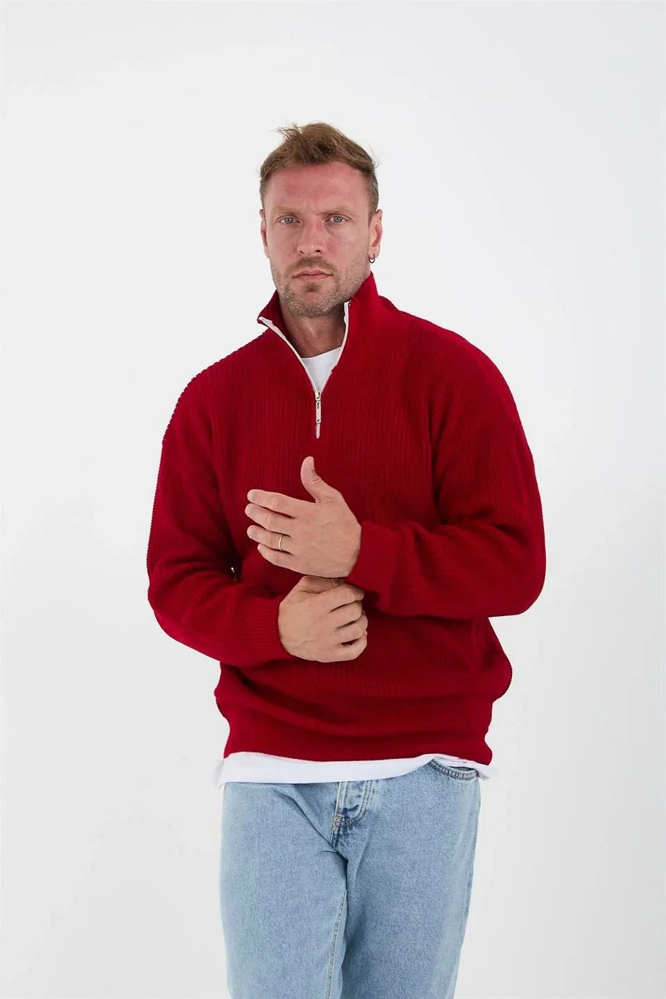 Pull Homme en Tricot Selanik Oversize à Demi-Fermeture - Justyol