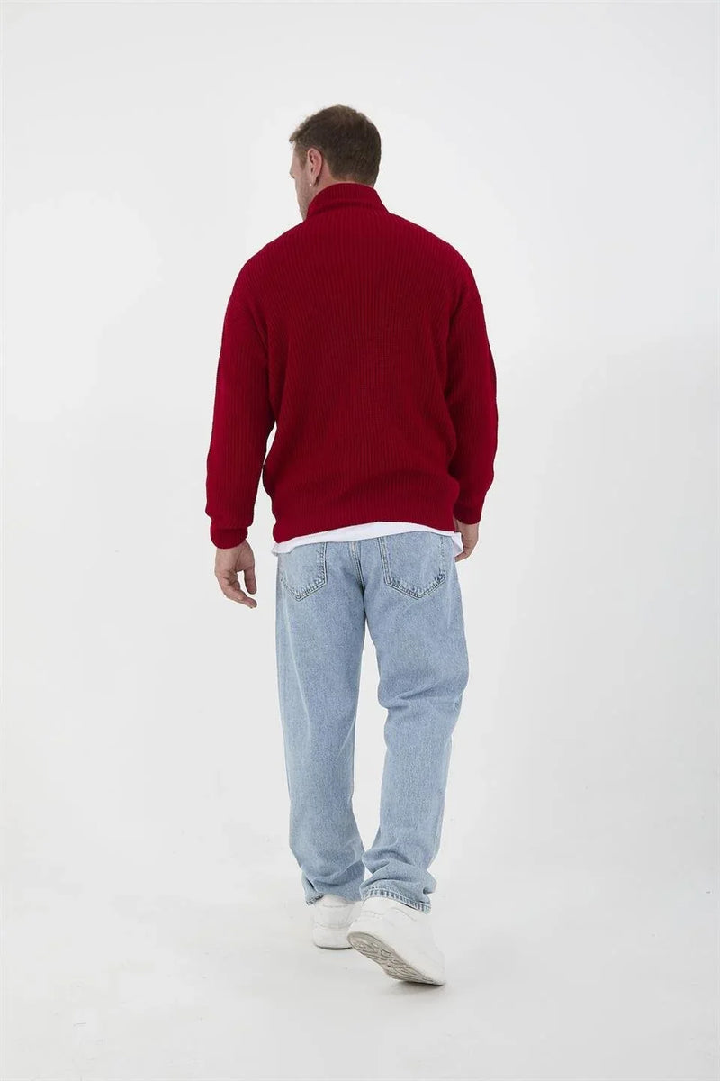 Pull Homme Oversize en Maille Selanik à Demi-Zip