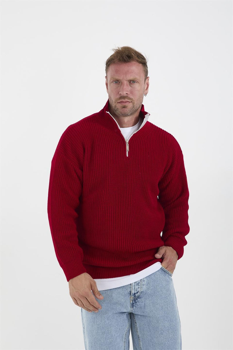 Pull Homme Oversize en Maille Selanik à Demi-Zip