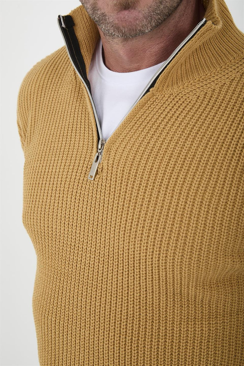 Pull Homme Oversize en Maille Selanik à Demi-Zip