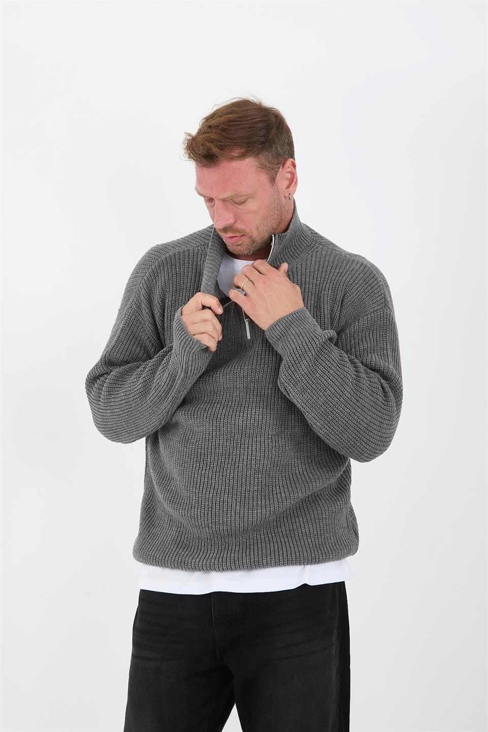 Pull Homme en Tricot Selanik Oversize à Demi-Fermeture - Justyol