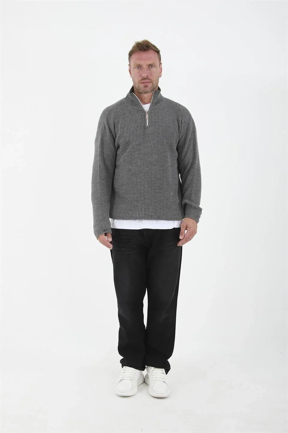 Pull Homme en Tricot Selanik Oversize à Demi-Fermeture - Justyol