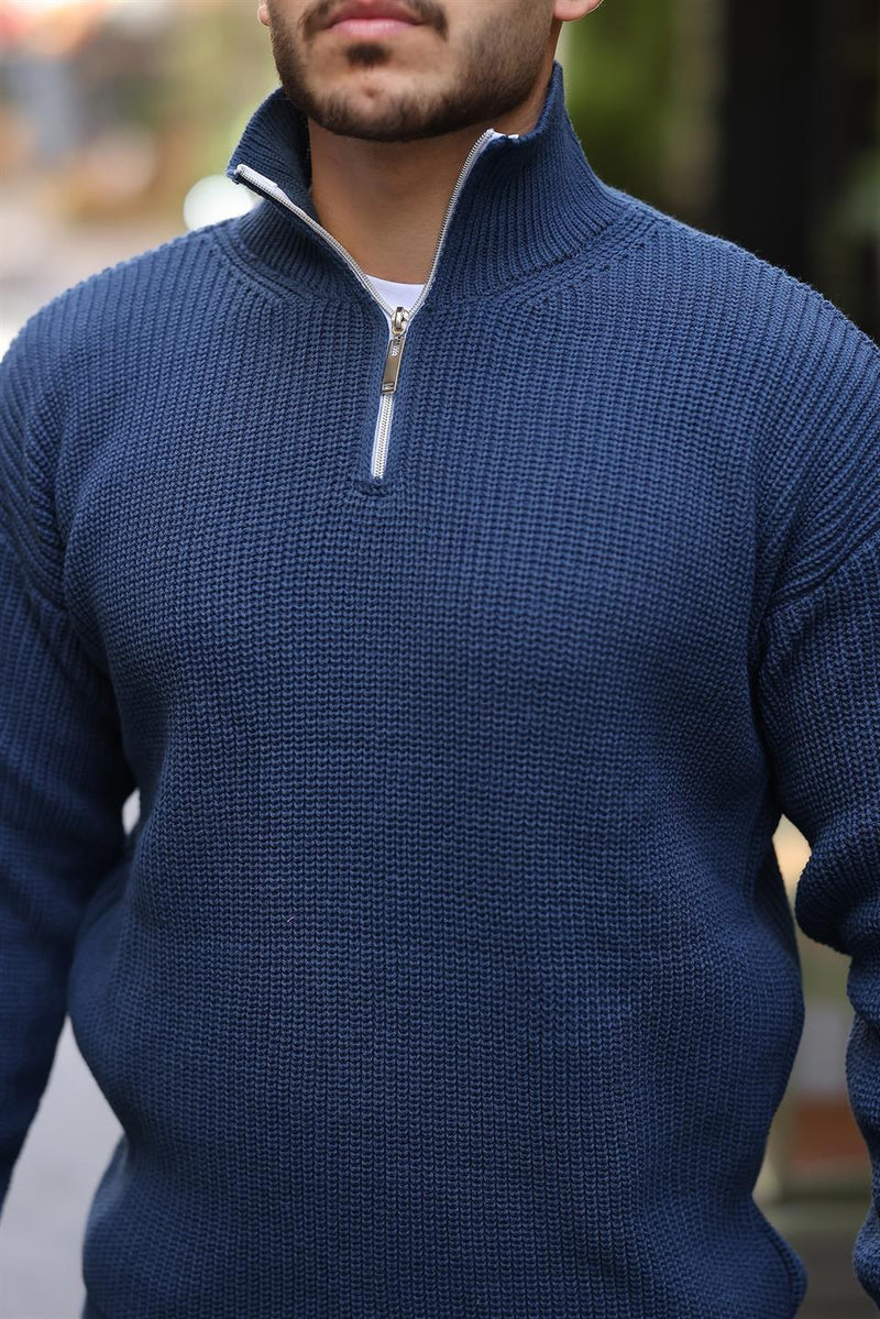 Pull Homme Oversize en Maille Selanik à Demi-Zip