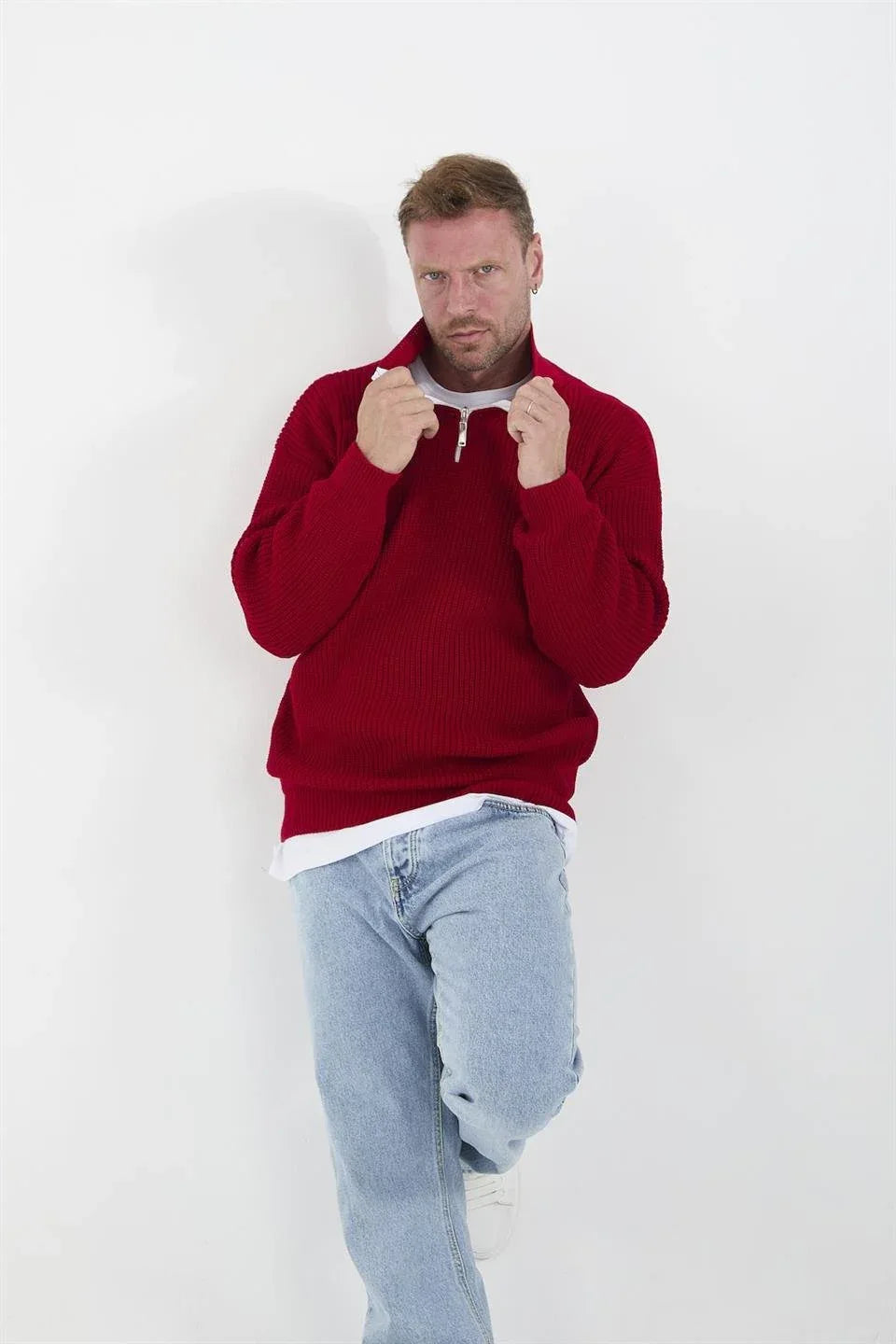 Pull Homme en Tricot Selanik Oversize à Demi-Fermeture - Justyol