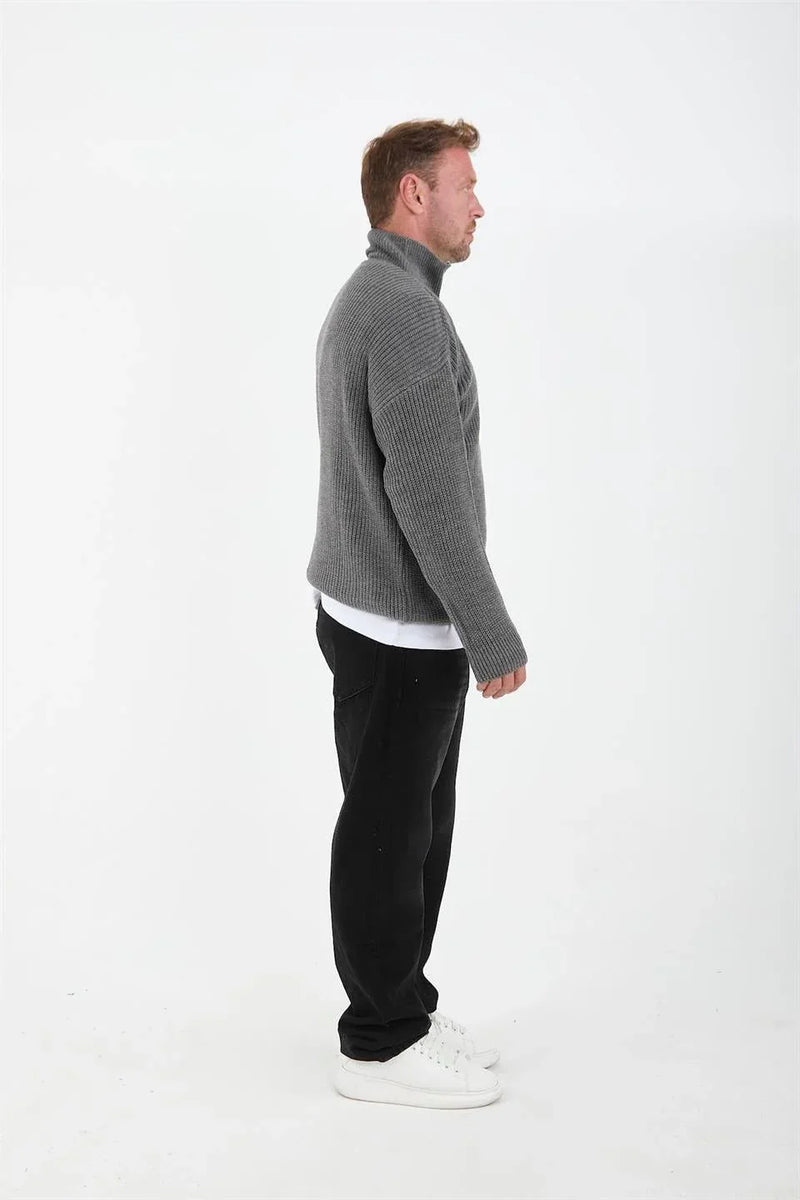 Pull Homme Oversize en Maille Selanik à Demi-Zip