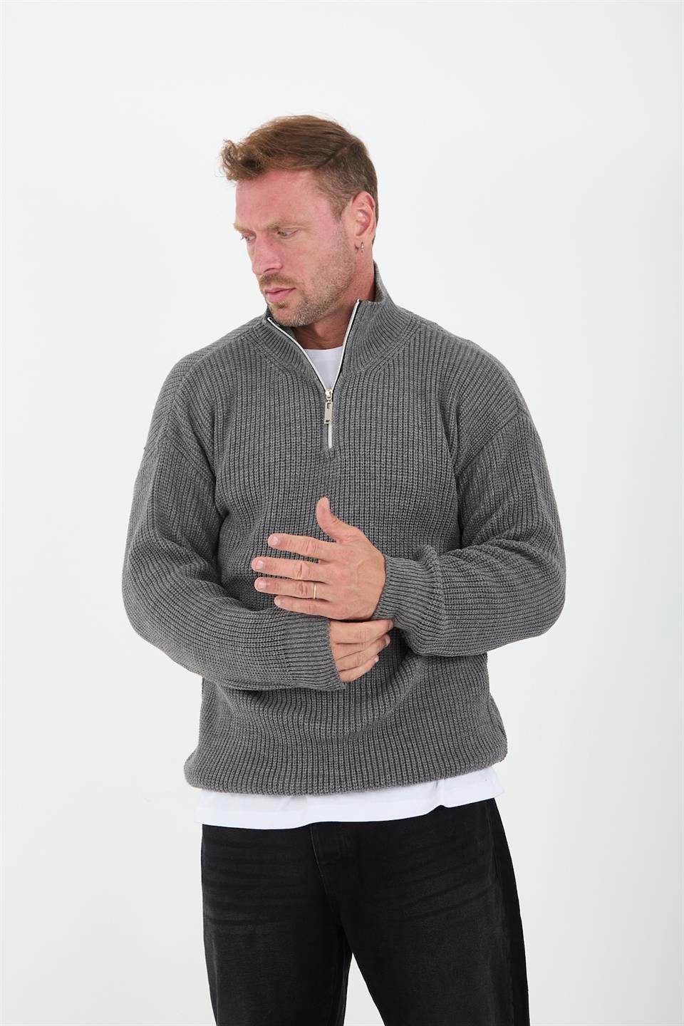 Pull Homme en Tricot Selanik Oversize à Demi-Fermeture - Justyol