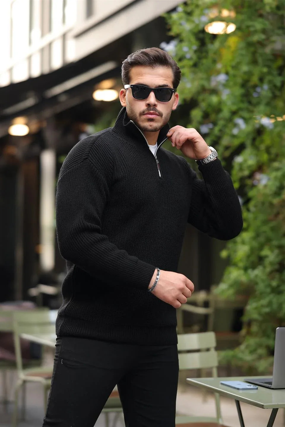 Pull Homme en Tricot Selanik Oversize à Demi-Fermeture - Justyol
