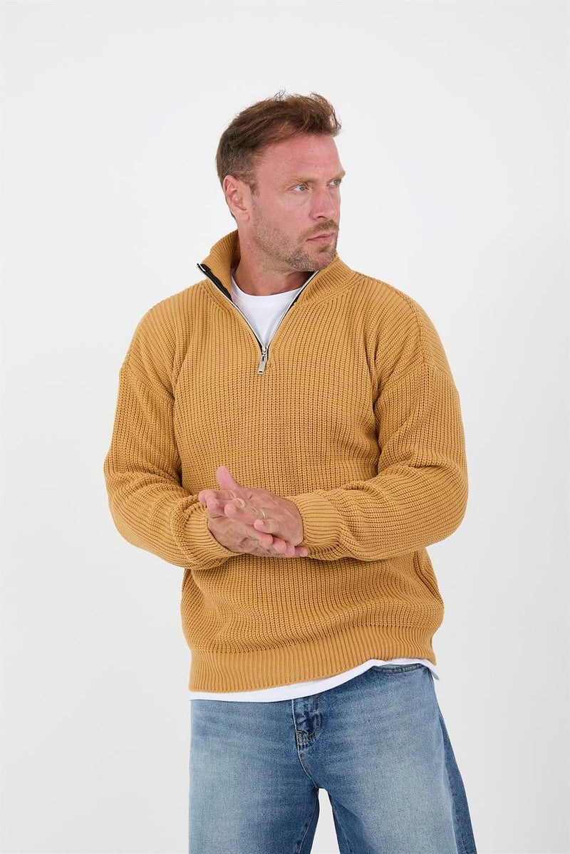 Pull Homme Oversize en Maille Selanik à Demi-Zip