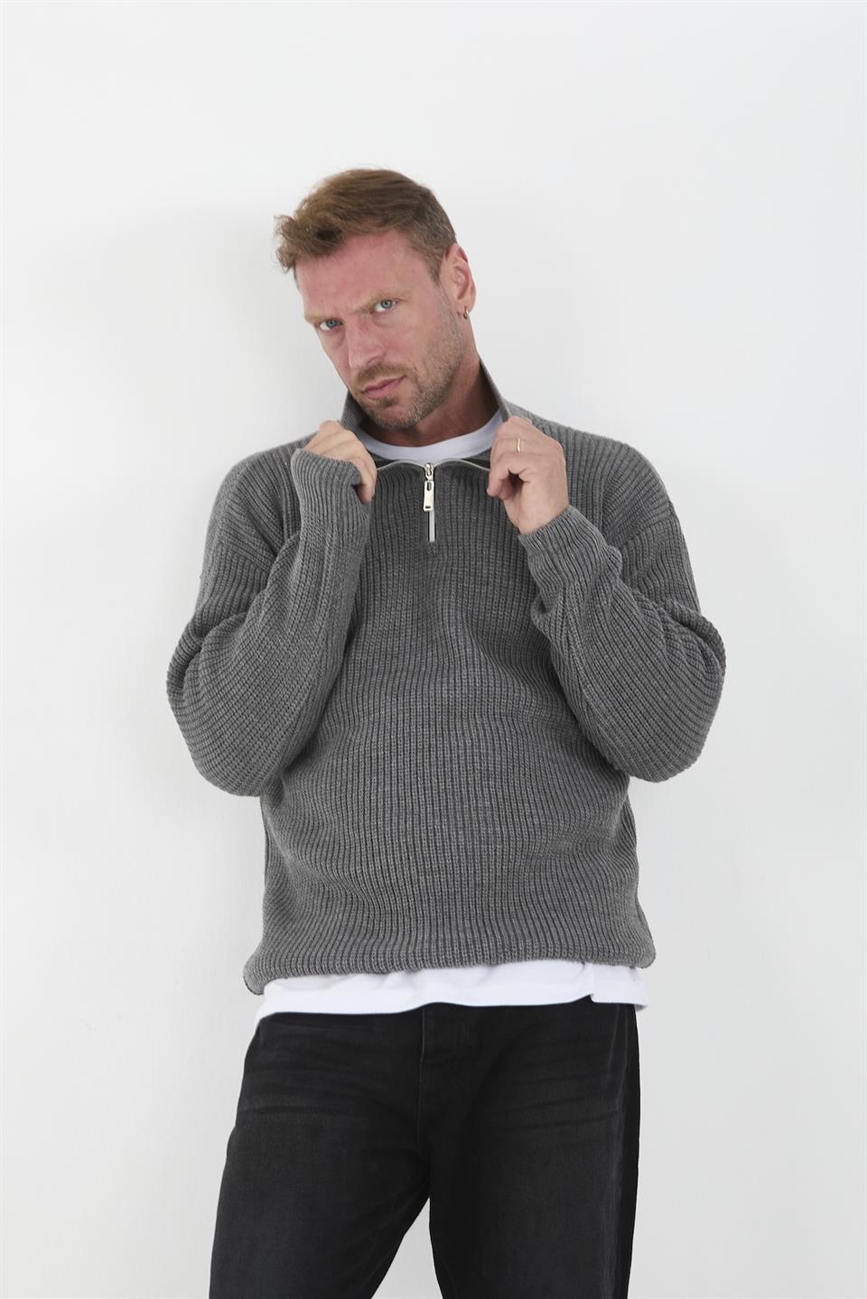Pull Homme en Tricot Selanik Oversize à Demi-Fermeture - Justyol
