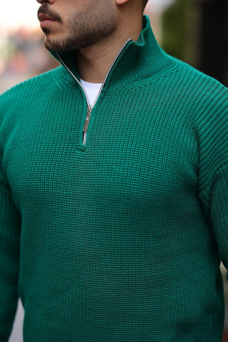 Pull Homme Oversize en Maille Selanik à Demi-Zip