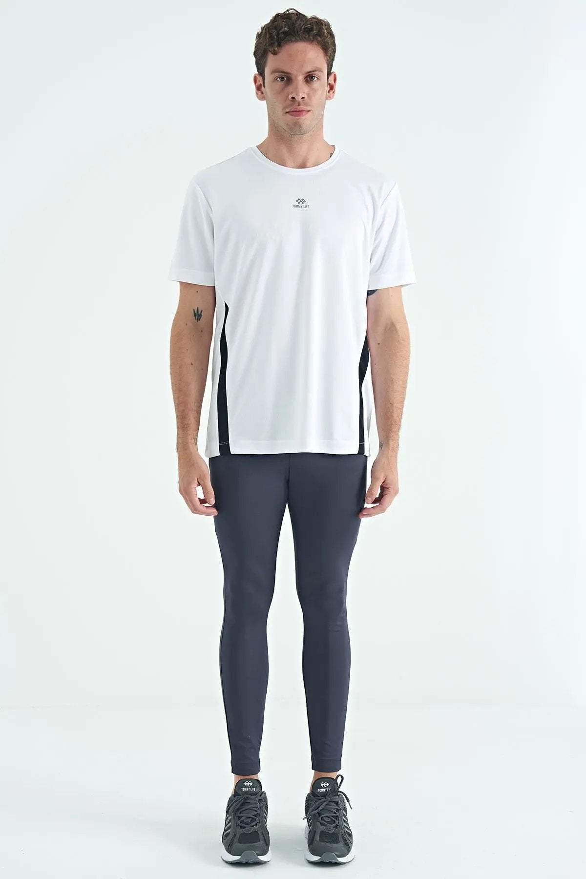 logo baskili yüksel bel slim fit aktif spor erkek tayt - 84989 - Justyol
