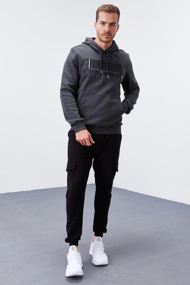 Sweatshirt pour homme à capuche avec poche kangourou et broderie, coupe standard - 87839