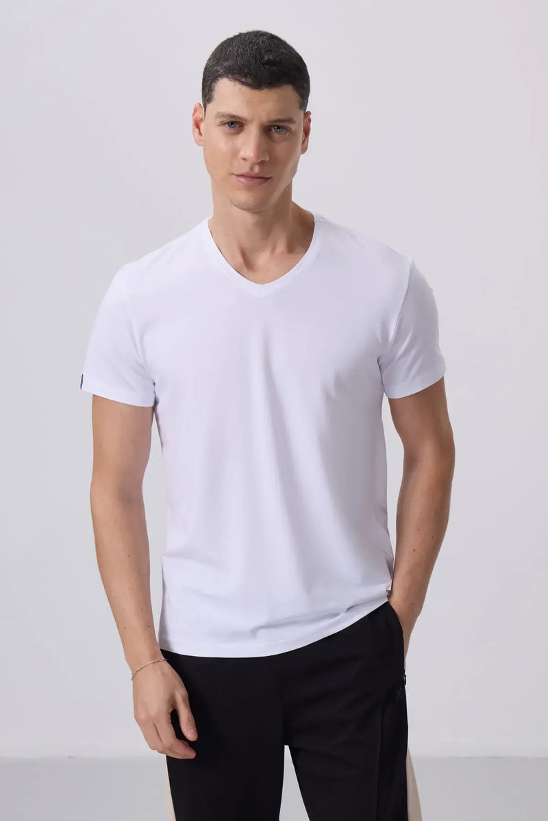 T-shirt homme basique col V manches courtes coupe standard- 87912