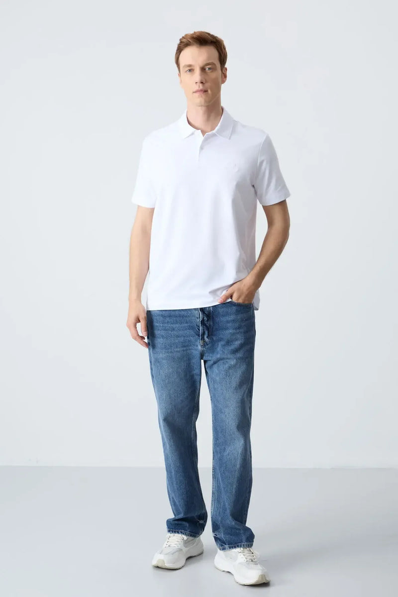 Polo homme en maille avec logo col polo coupe standard- 87748