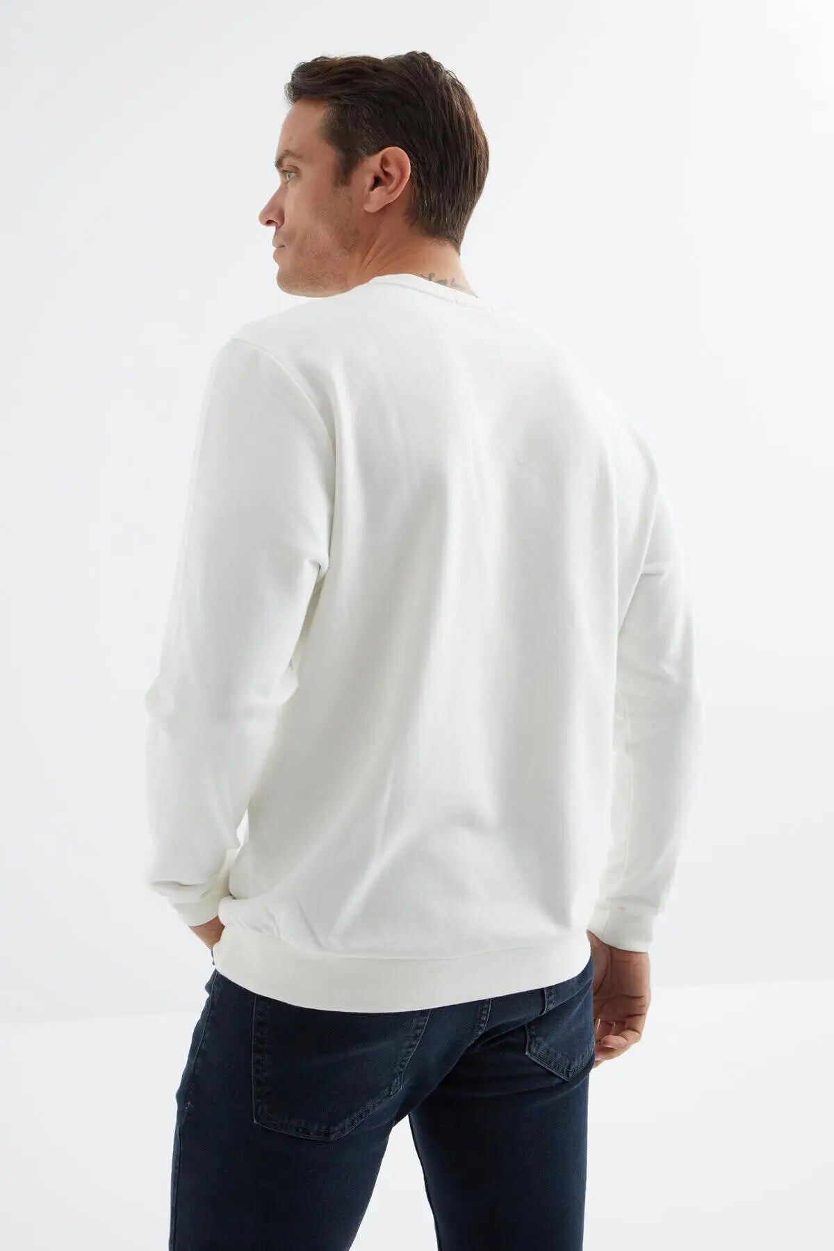 basic o yaka rahat form erkek sweatshirt - 88053 - Justyol