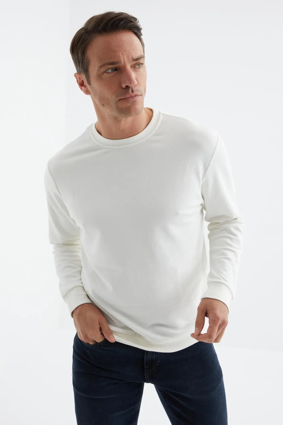 basic o yaka rahat form erkek sweatshirt - 88053 - Justyol