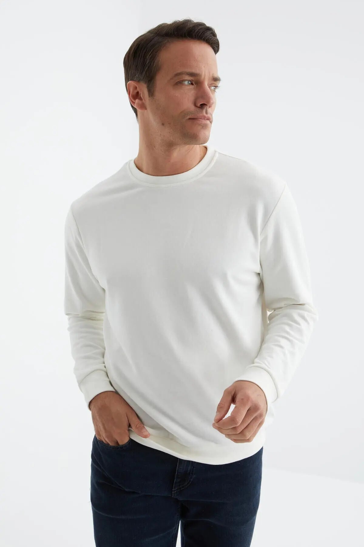 basic o yaka rahat form erkek sweatshirt - 88053 - Justyol