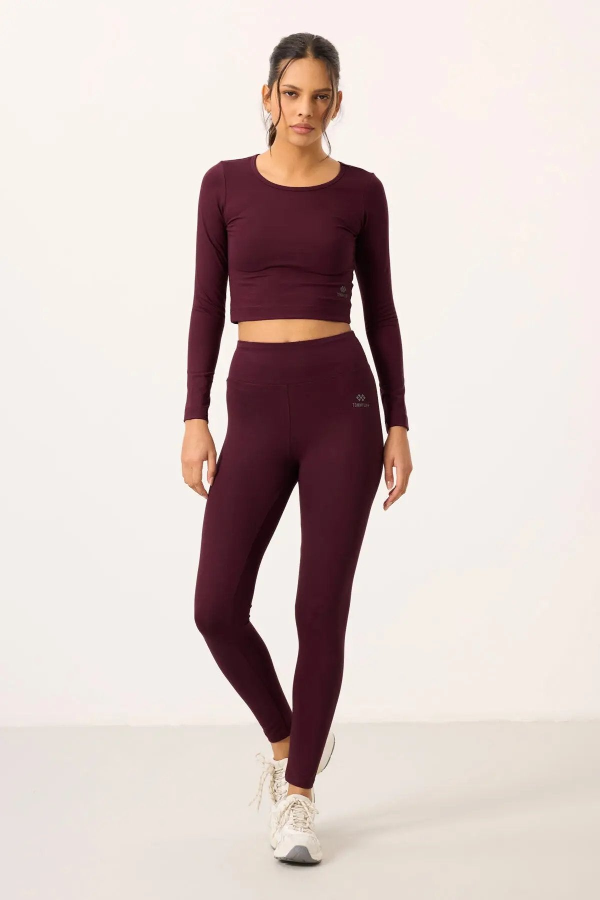 yüksek bel uzun kollu slim fit crop top kadin tayt takim - 95286 - Justyol
