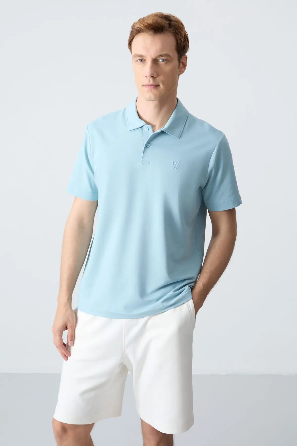 basic göğüs logolu standart kalip triko polo yaka erkek t-shirt - 87768 - Justyol