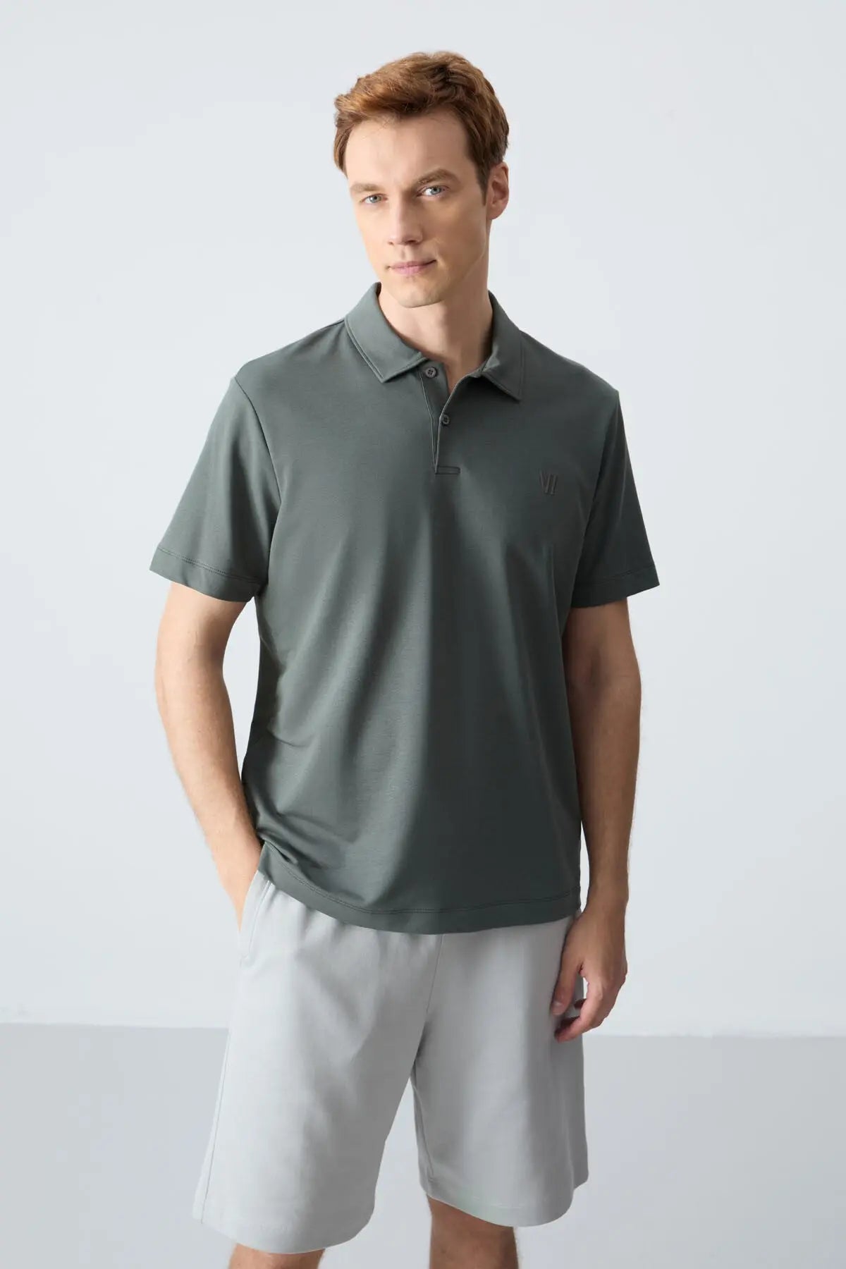 basic göğüs logolu standart kalip triko polo yaka erkek t-shirt - 87768 - Justyol