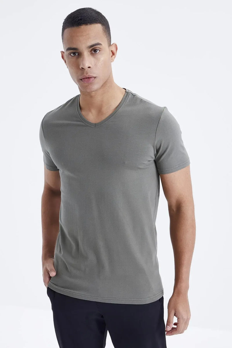T-shirt homme basique col V manches courtes coupe standard- 87912