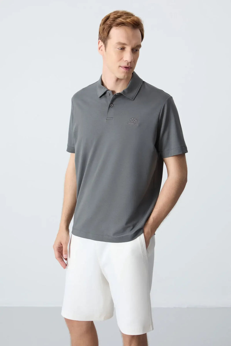 Polo homme en maille avec logo col polo coupe standard- 87748