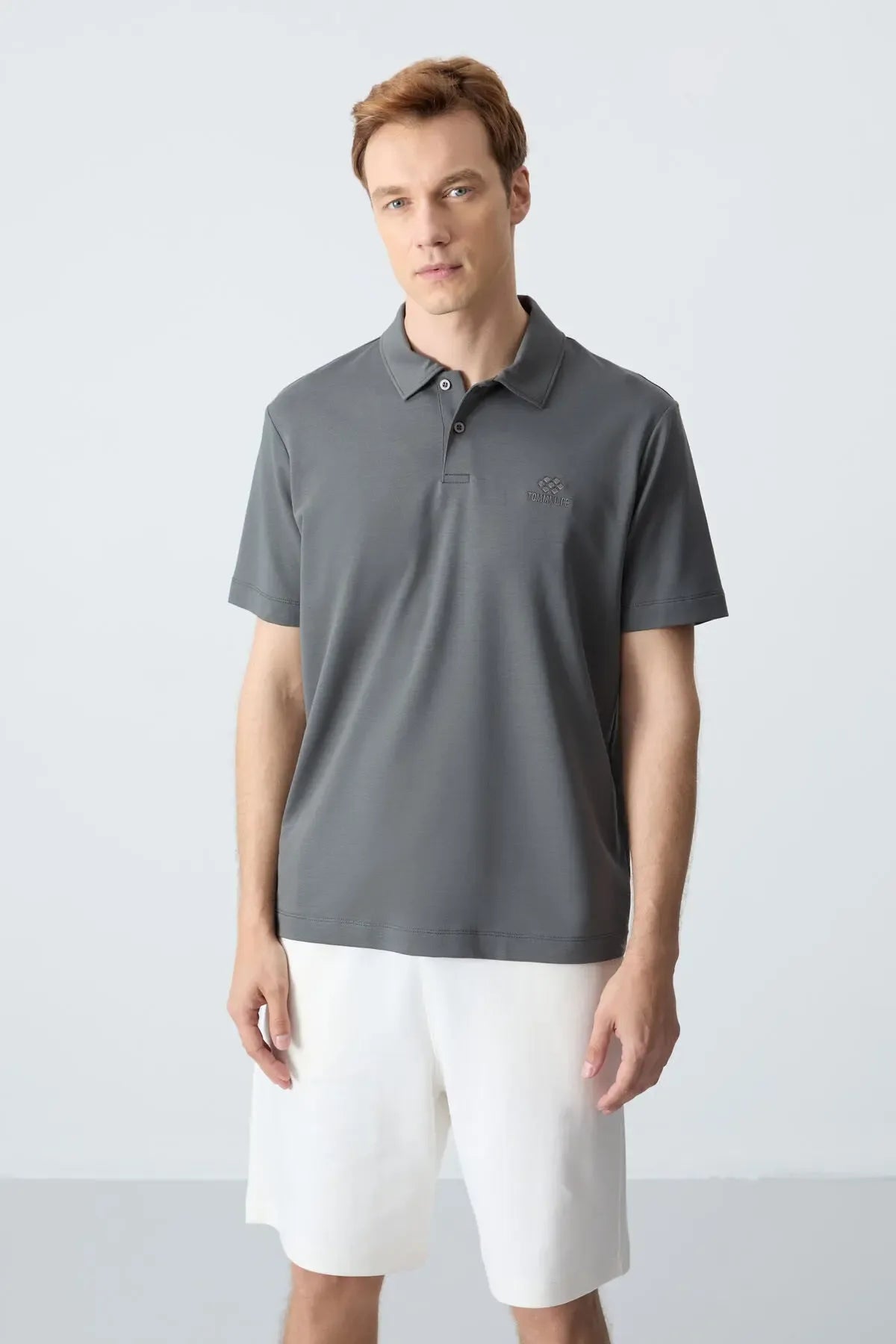 Polo homme en maille avec logo col polo coupe standard- 87748 - Justyol