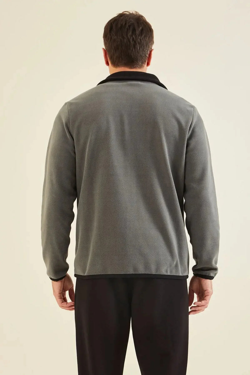 Sweatshirt pour homme en polaire à col montant et fermeture éclair, coupe standard avec broderie - 87992
