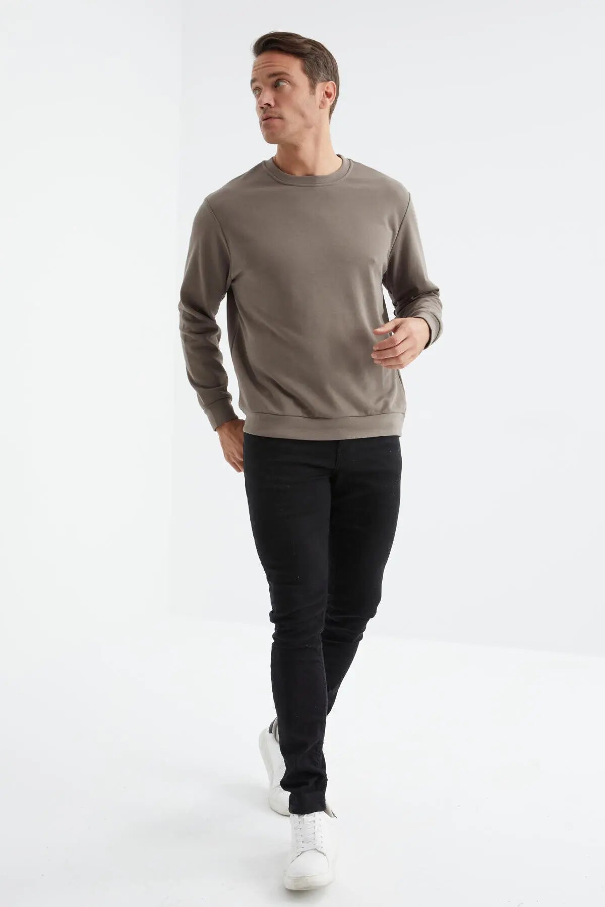 basic o yaka rahat form erkek sweatshirt - 88053 - Justyol