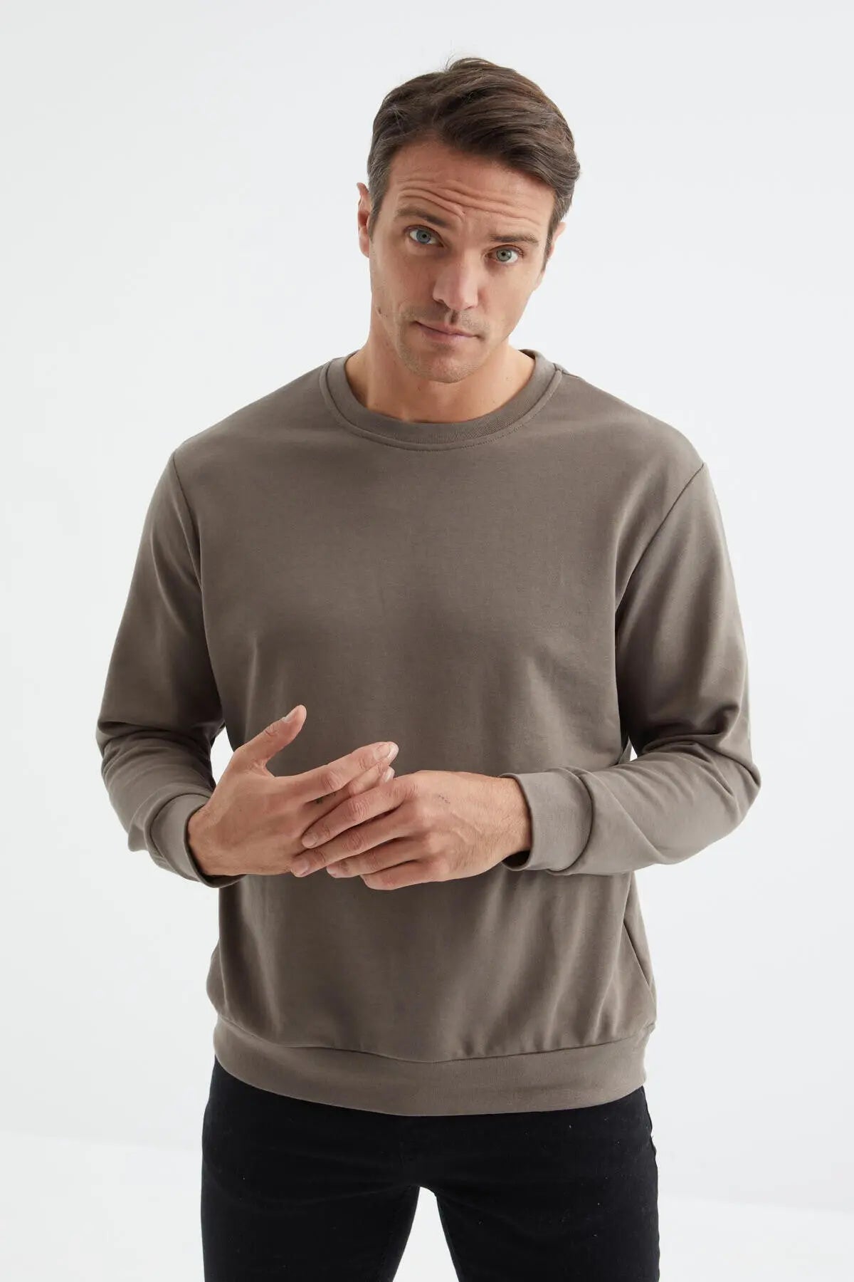 basic o yaka rahat form erkek sweatshirt - 88053 - Justyol