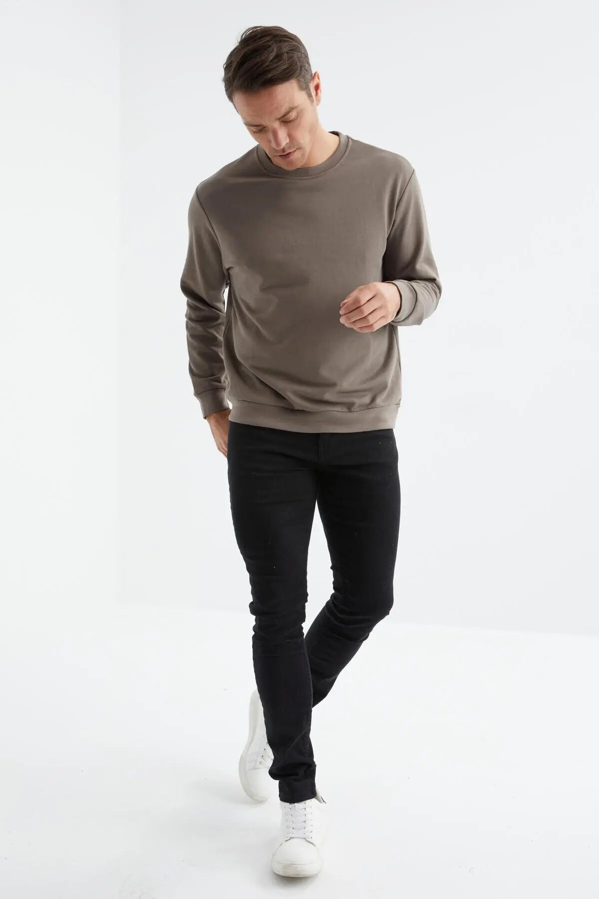 basic o yaka rahat form erkek sweatshirt - 88053 - Justyol